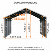 Double Carport 6m Wide x 13.53m Long with Enclosed Side Walls