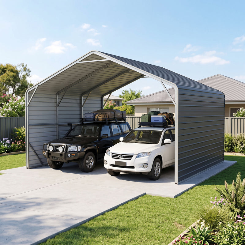 Double Carport 6m Wide x 6.03m Long with Enclosed Side Walls - Granite Grey