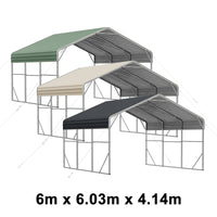 Double Carport 6m x 6.03m x 4.14m Backyard Portable Vehicle & Boat Shelter with Wrapped Roof