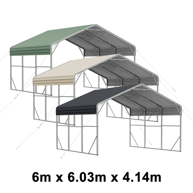 Double Carport 6m x 6.03m x 4.14m Backyard Portable Vehicle & Boat Shelter with Wrapped Roof