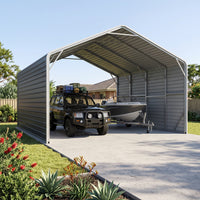 Double Carport 6m Wide x 7.53m Long with Enclosed Side Walls - Granite Grey