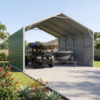 Double Carport 6m Wide x 7.53m Long with Enclosed Side Walls - Rivergum Green