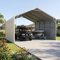 Double Carport 6m Wide x 7.53m Long with Enclosed Side Walls - Smooth Cream