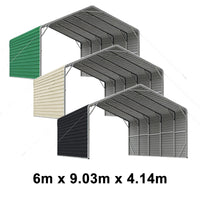 Double Carport 6m Wide x 9.03m Long with Enclosed Side Walls