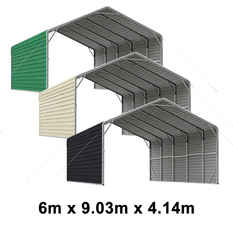 Double Carport 6m Wide x 9.03m Long with Enclosed Side Walls