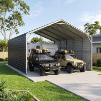 Double Carport 6m Wide x 9.03m Long with Enclosed Side Walls - Granite Grey