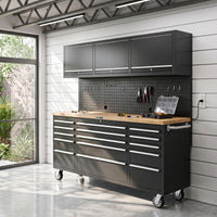 UltraTools Black 72" Mobile Work Bench with 15 Drawers Tool Chest & 3 Overhead Roller Cabinet