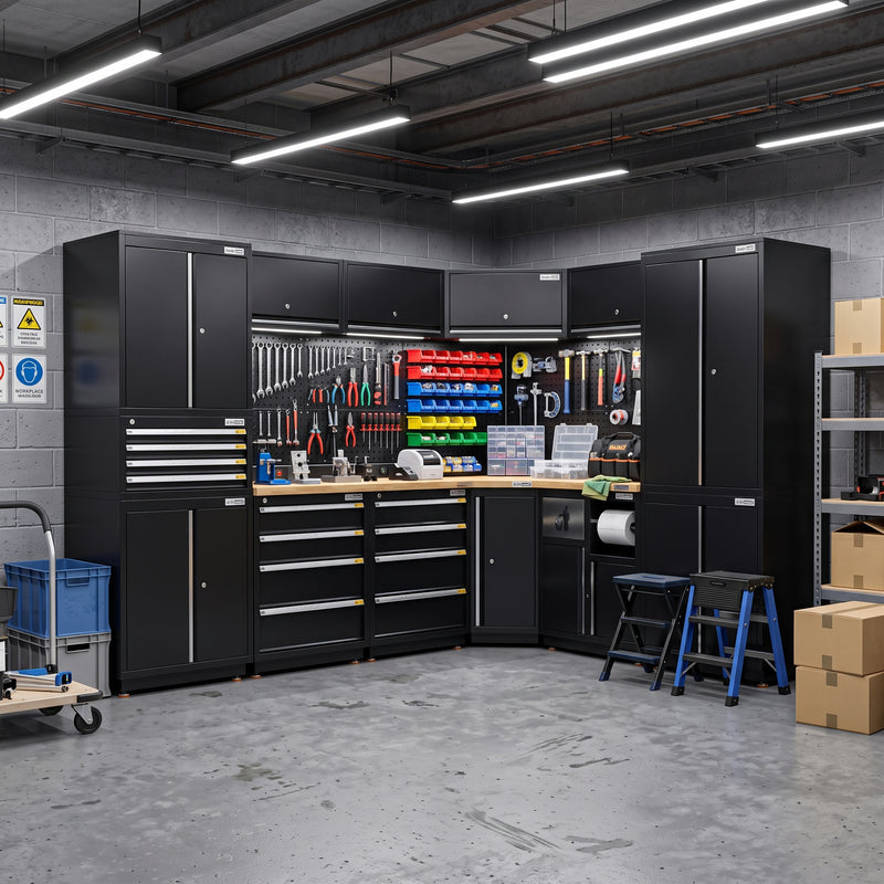UltraTools 1978/2610mm x 580mm x 2020mm Heavy-Duty Modular Workshop & Garage Storage Corner Cabinet System