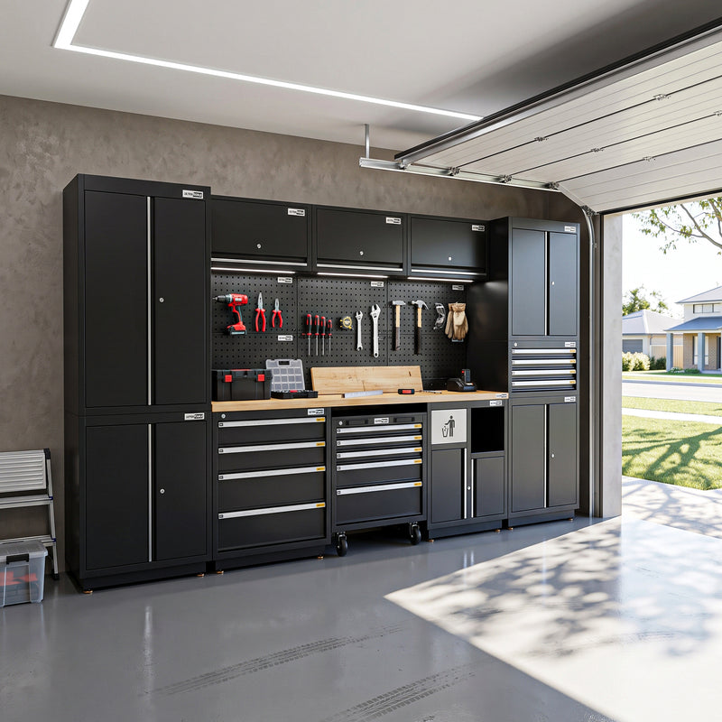 UltraTools 3100mm x 580mm x 2020mm Black Semi-Industrial Workshop Garage Storage Cabinet Set