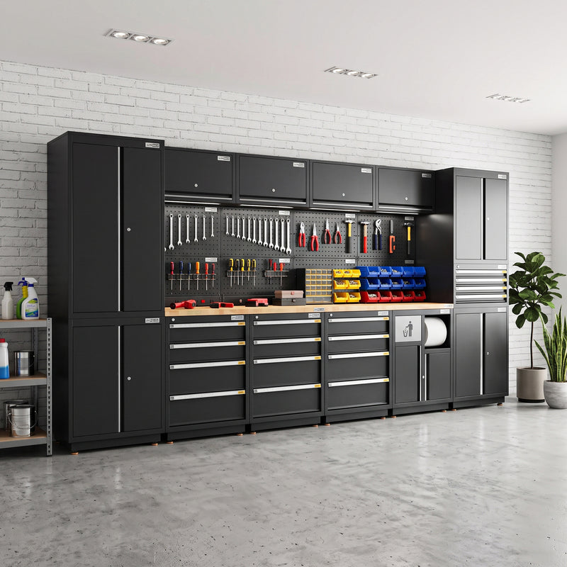 UltraTools 3718mm x 580mm x 2020mm Black Semi-Industrial Workshop Garage Storage System