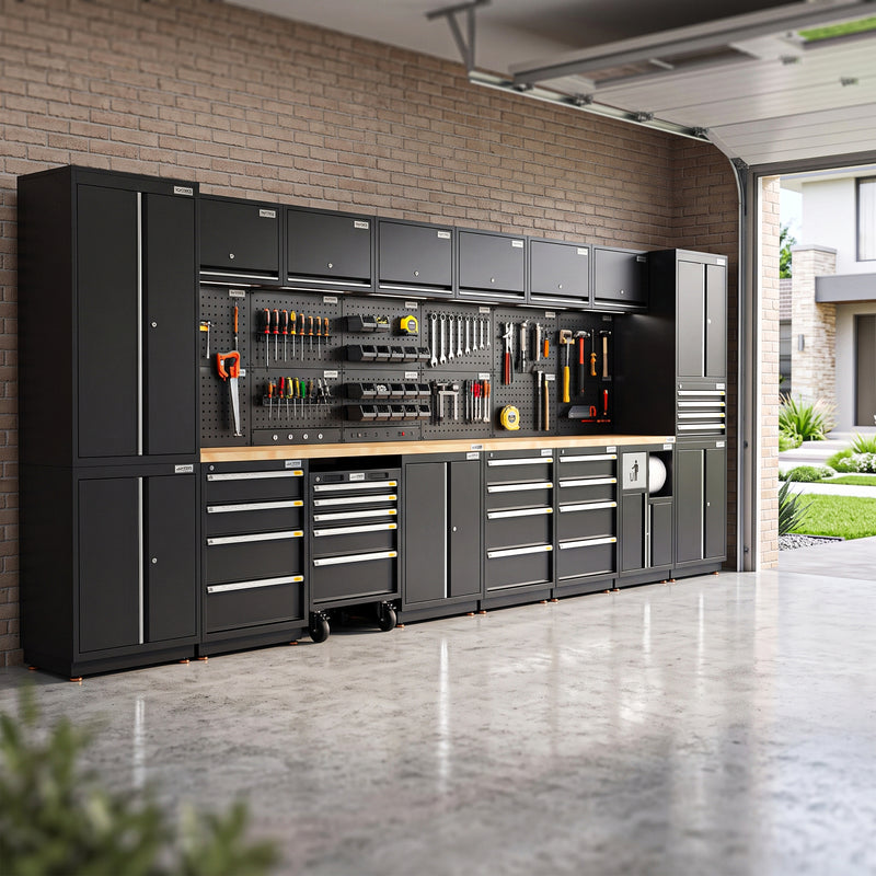 UltraTools 4960mm x 580mm x 2020mm Black Semi-Industrial Workshop Garage Storage Cabinet Set