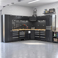 UltraTools 2610/3240mm x 580mm x 2020mm Black Semi-Industrial Workshop Garage Storage Corner Cabinet Set