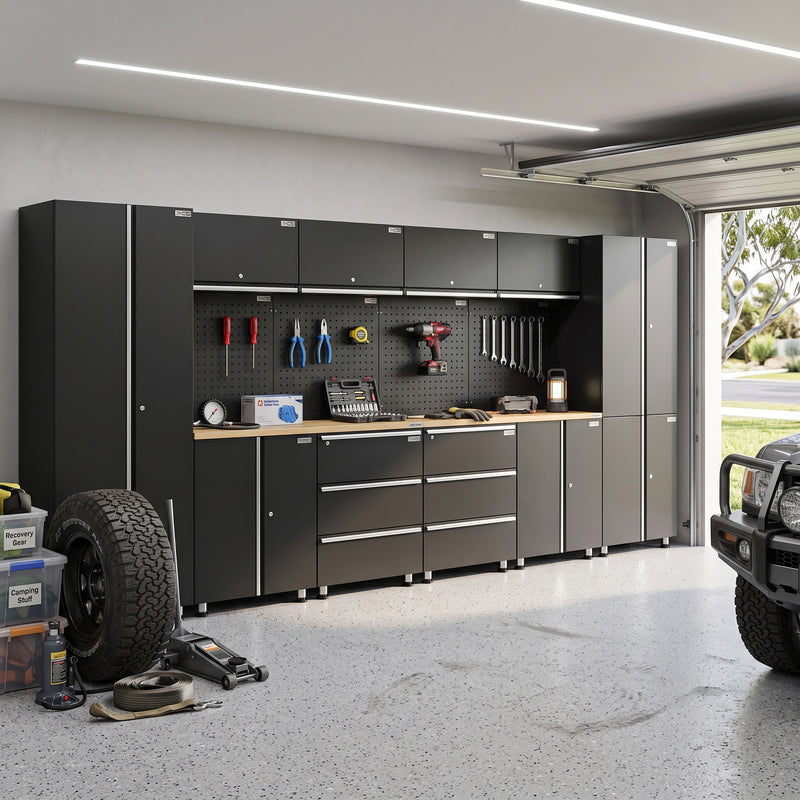 UltraTools 4065mm x 500mm x 1870mm Black Workshop Garage Storage Cabinet Set