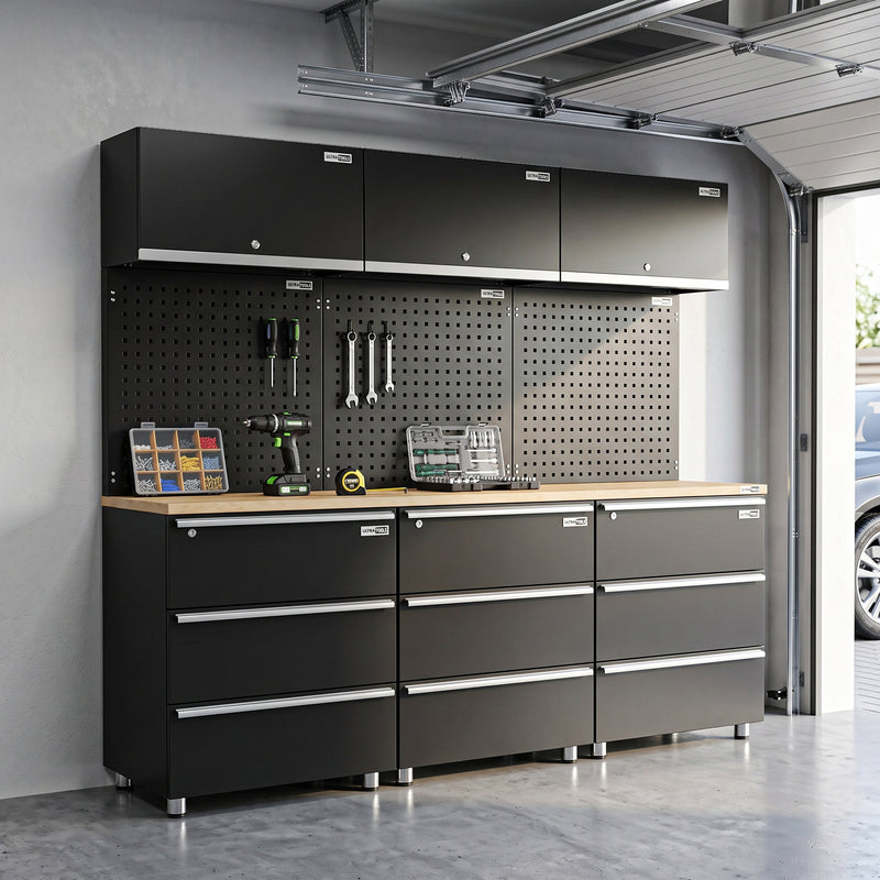 UltraTools 2030mm x 480mm x 1870mm Black Workshop Garage Storage Cabinet Set