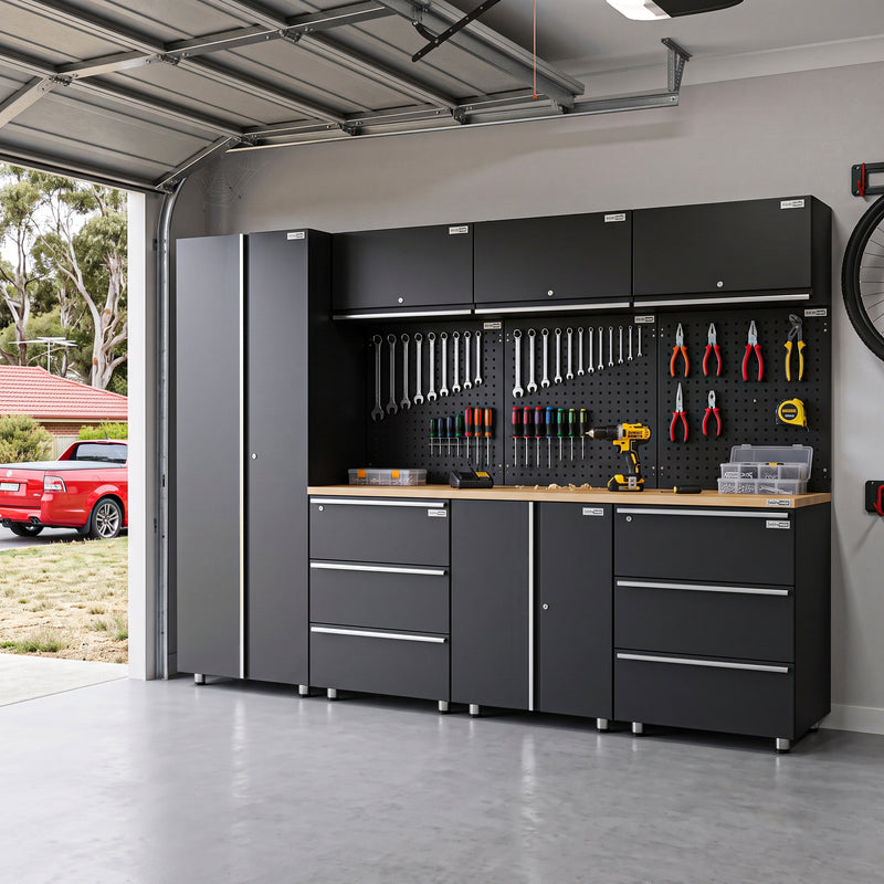 UltraTools 2710mm x 500mm x 1870mm Black Workshop Garage Storage Cabinet Set