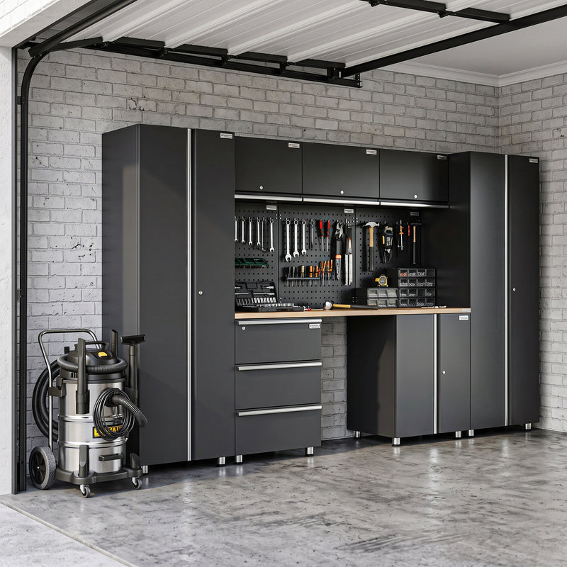 UltraTools 3380mm x 500mm x 1870mm Black Workshop Garage Storage Tall Cabinet Set - Workbrech