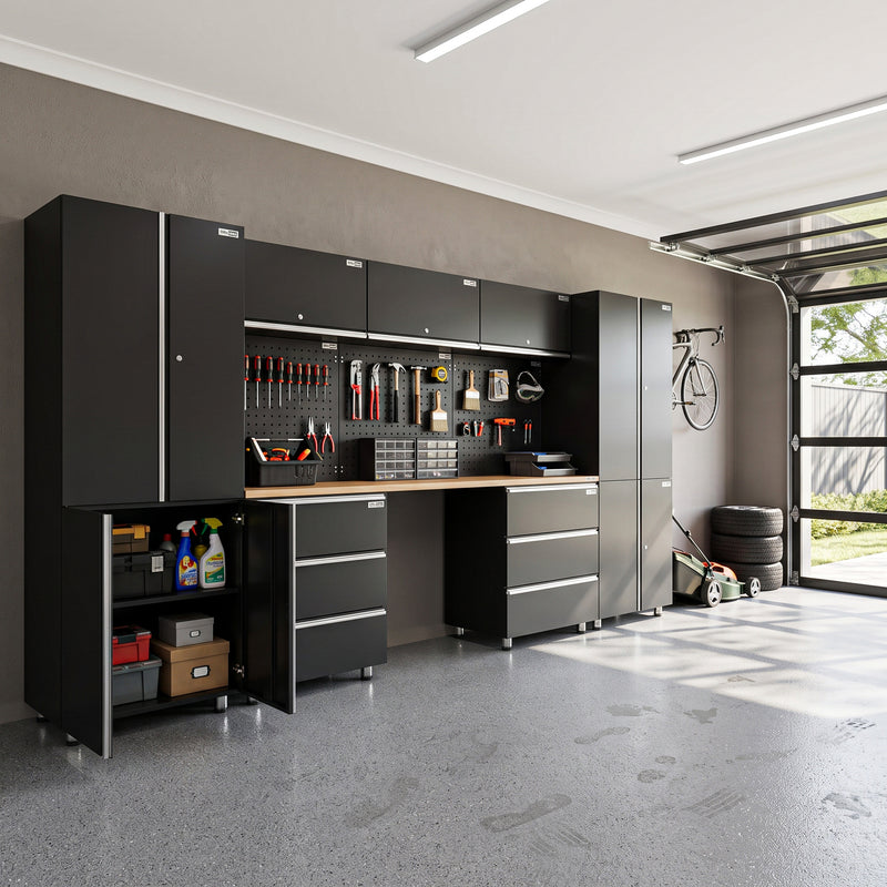 UltraTools 3380mm x 500mm x 1870mm Black Workshop Garage Storage Cabinet Set - Workbench