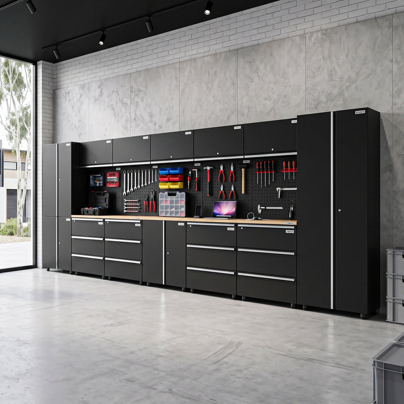 UltraTools 4740mm x 500mm x 1870mm Black Workshop Garage Storage Cabinet Set