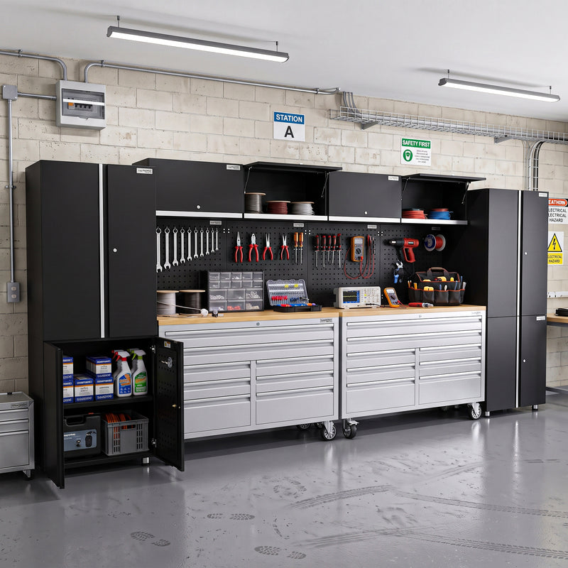Mobile 8 Drawers Tool Chest With Storage Cabinets - UltraTools 4062mm x 480mm x 1964mm Stainless Steel 52"