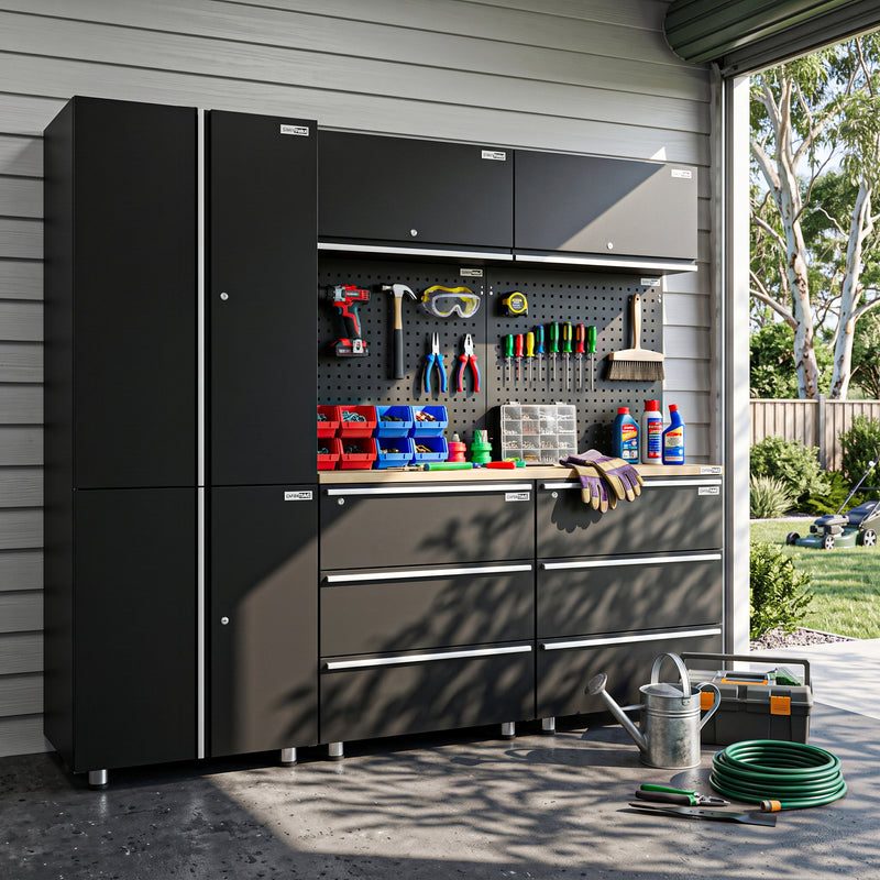 UltraTools 2030mm x 500mm x 1870mm Black Workshop Garage Storage Cabinet Set
