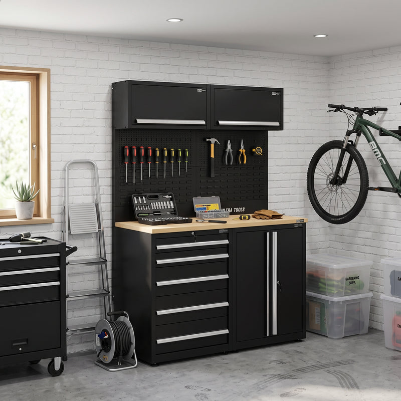 UltraTools 1500mm x 550mm x 2025mm Black Workshop Garage Storage Cabinet Set