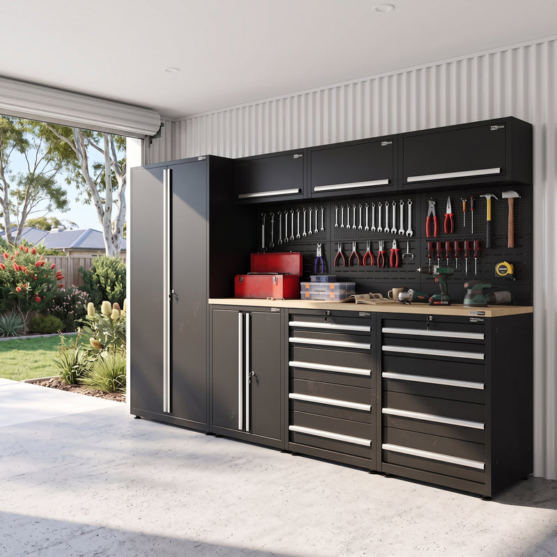 UltraTools 3150mm x 550mm x 2025mm Black Classic Workshop Garage Storage Cabinet Set
