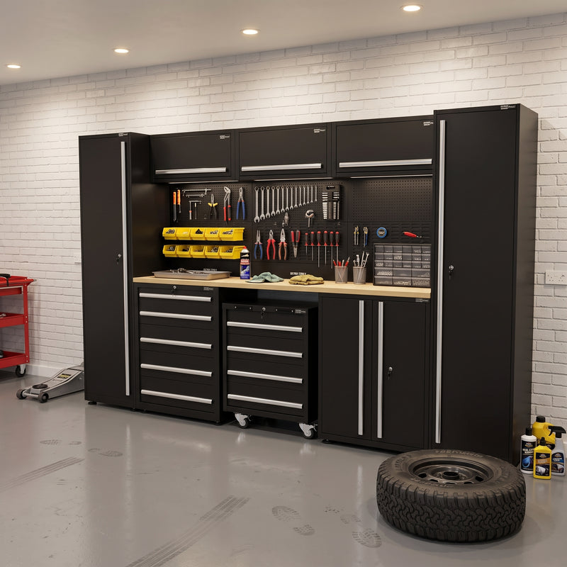 UltraTools 3250mm x 550mm x 2025mm Black Classic Workshop Garage Storage Cabinet Set