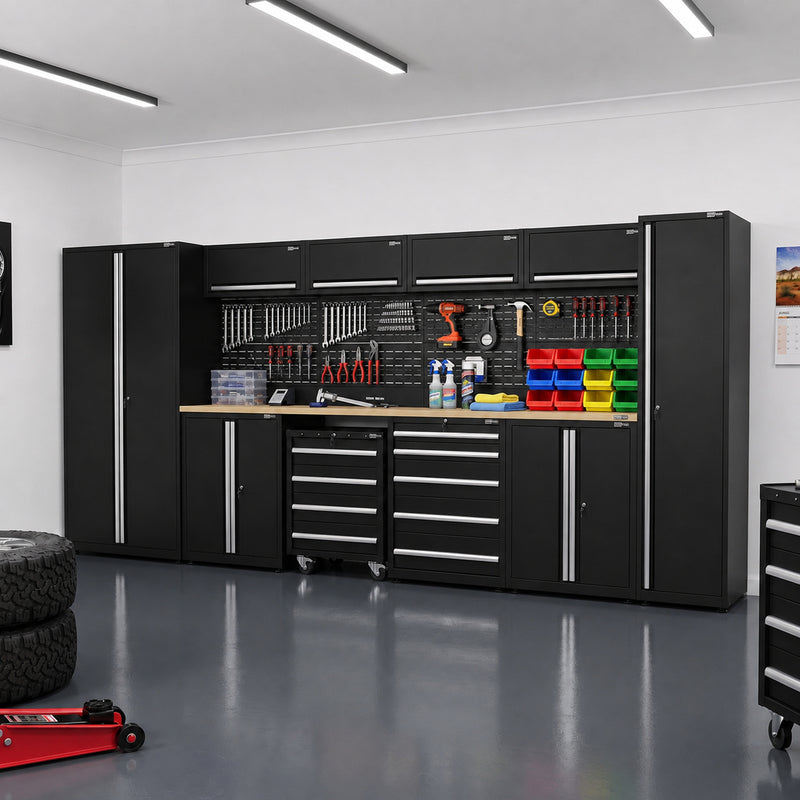 UltraTools 4400mm x 550mm x 2025mm Black Classic Workshop Garage Storage Cabinet Set