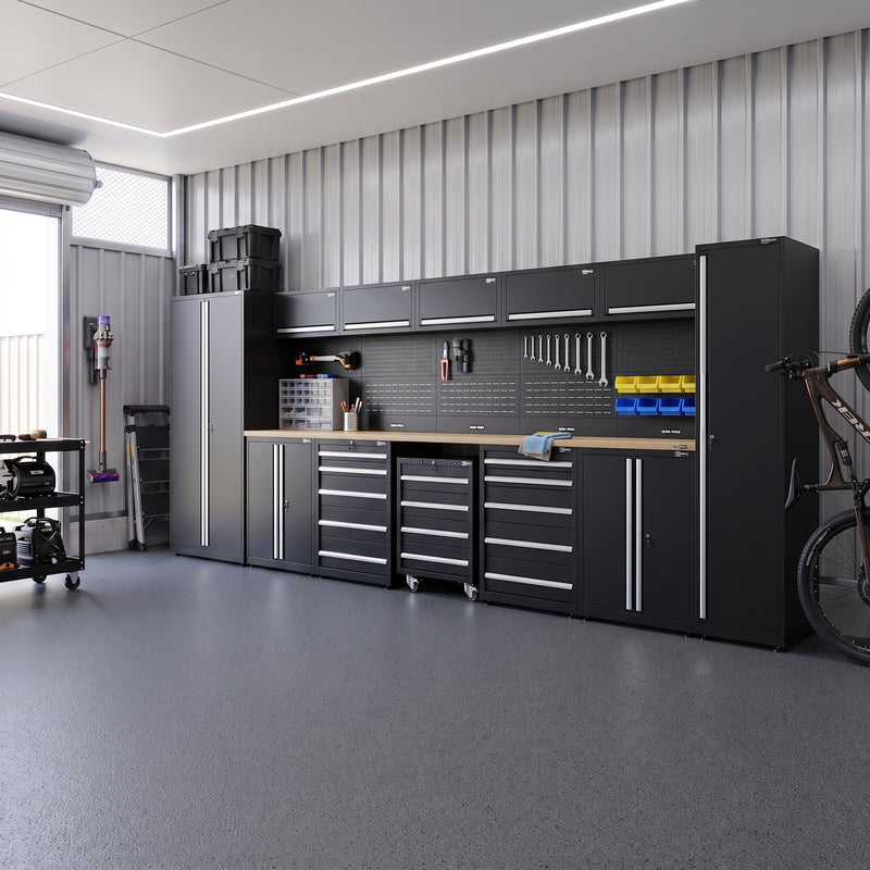 UltraTools 5150mm x 550mm x 2025mm Black Classic Workshop Garage Storage Cabinet Set