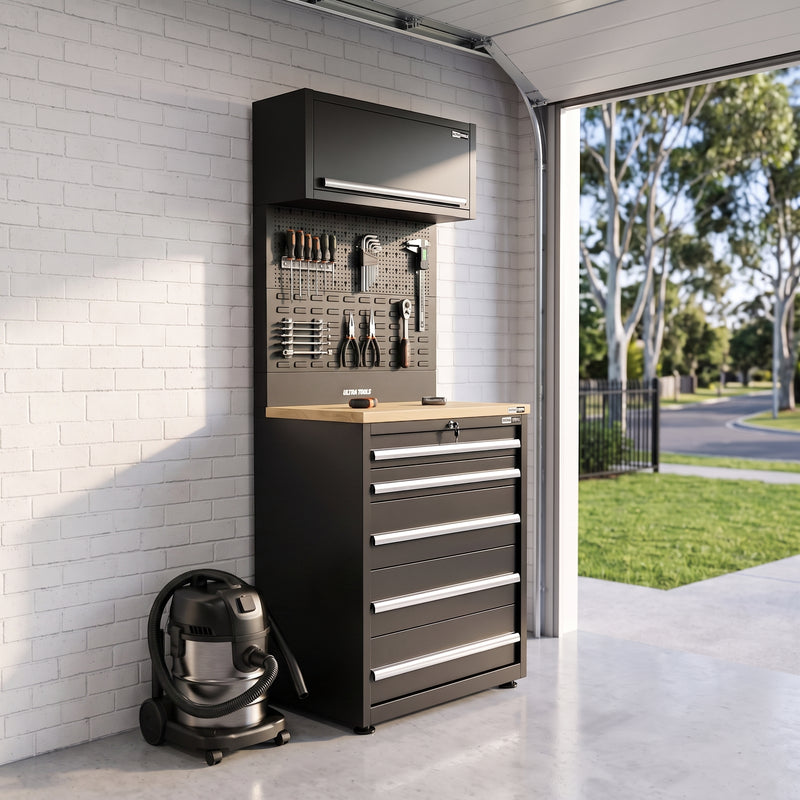 UltraTools 750mm x 550mm x 2025mm Black Classic 5 Drawer Cabinet Tower