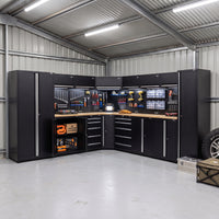 UltraTools 3200/3550mm x 550mm x 2025mm Black Classic Workshop Garage Storage Corner Cabinet Set