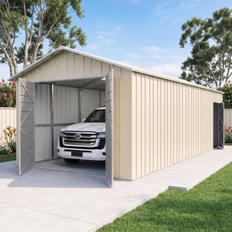 Garage Shed 7.6m x 3.6m x 3m Double Barn Door Gable Workshop Extra High 5 Frames