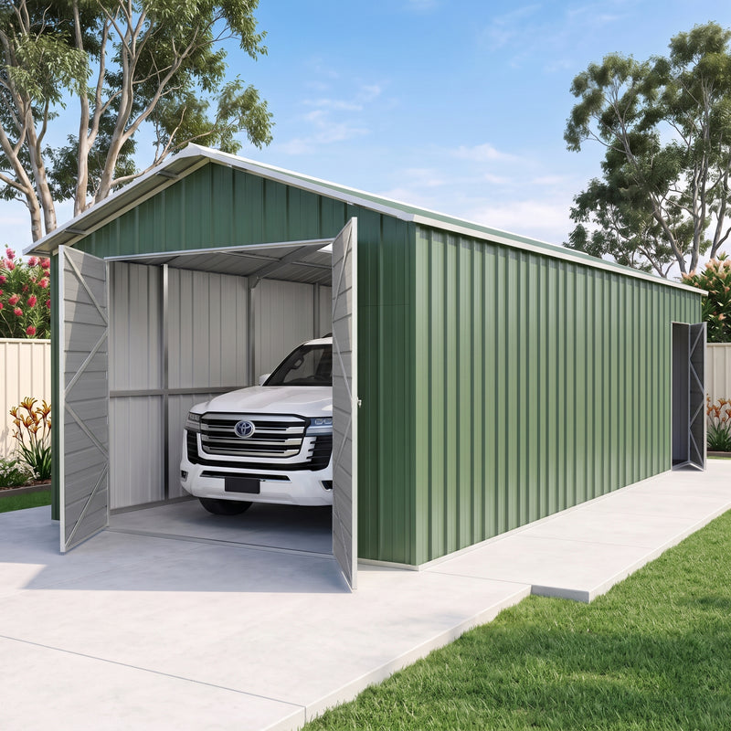 Garage Shed 7.6m x 3.6m x 3m Double Barn Door Gable Workshop Extra High 5 Frames