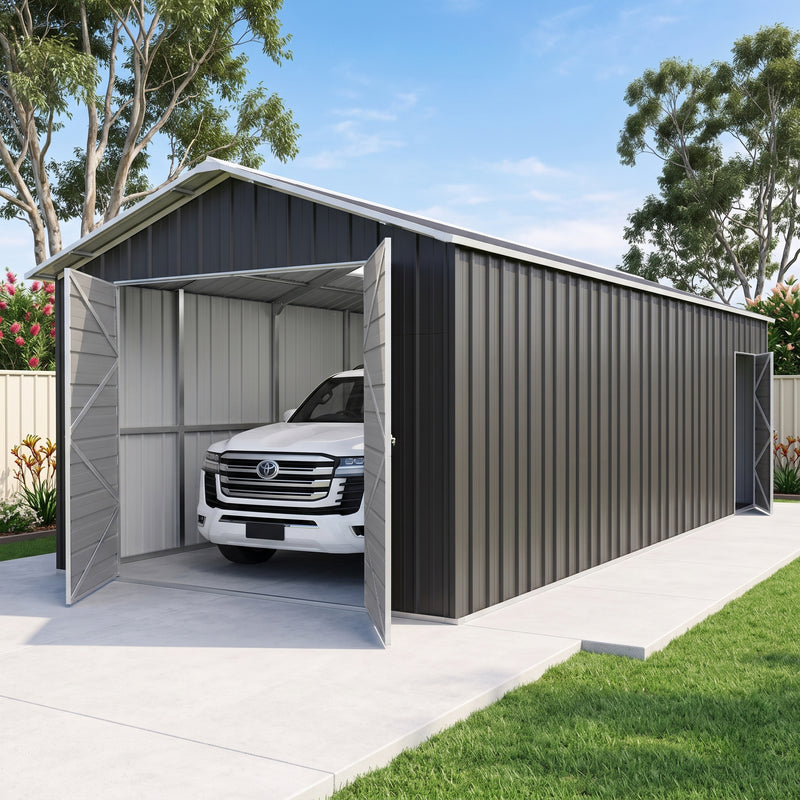 Garage Shed 7.6m x 3.6m x 3m Double Barn Door Gable Workshop Extra High 5 Frames