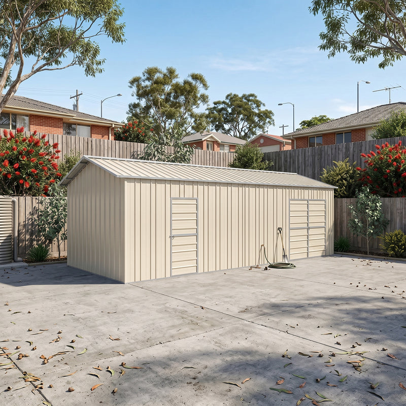 Garage Workshop Shed 7.6m x 3.6m x 3m Side Double Doors + PA doors 5 Frames Design EXTRA High)