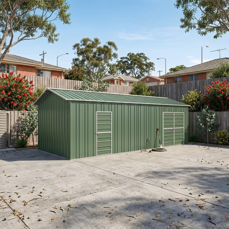 Garage Workshop Shed 7.6m x 3.6m x 3m Side Double Doors + PA doors 5 Frames Design EXTRA High)
