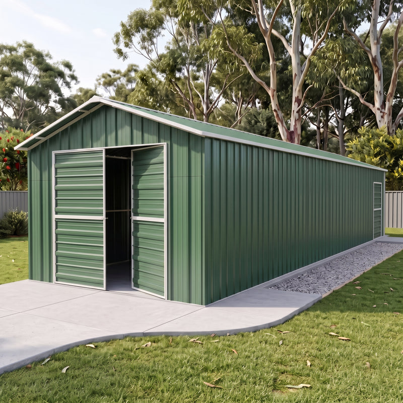 Double Barn Door Garage Shed 9.1m x 3.6m x 3m (Gable) Workshop with 6 Frames EXTRA High