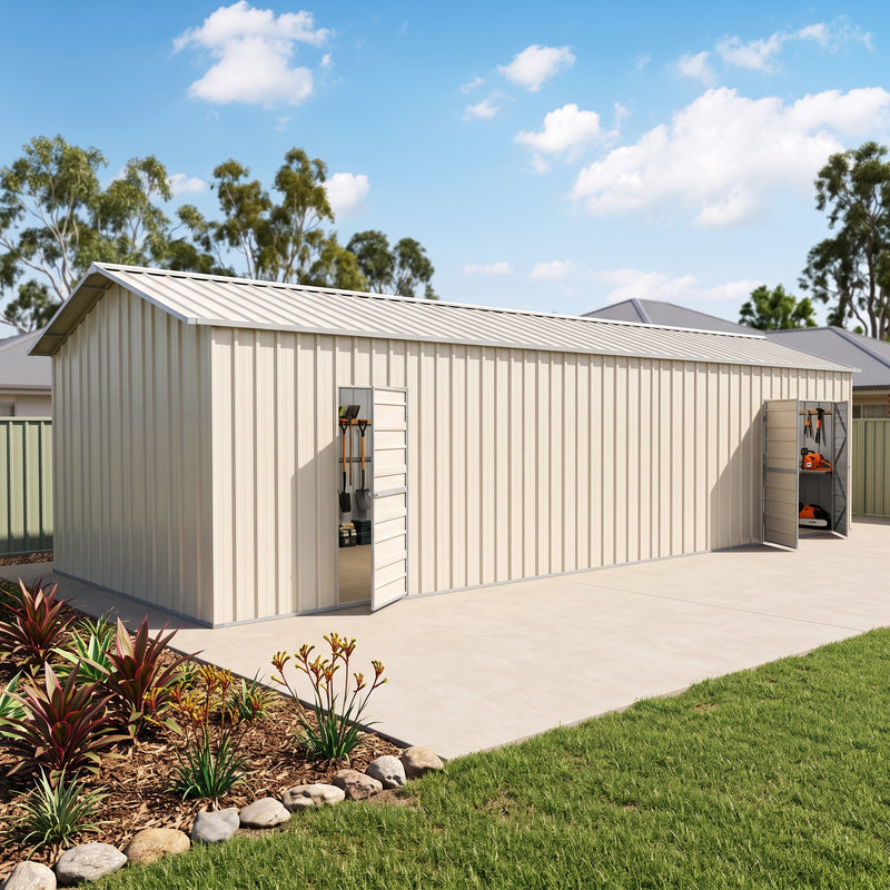 Garage Workshop Shed 9.12m x 3.6m x 3m Side Double Doors + PA doors 6 Frames Design