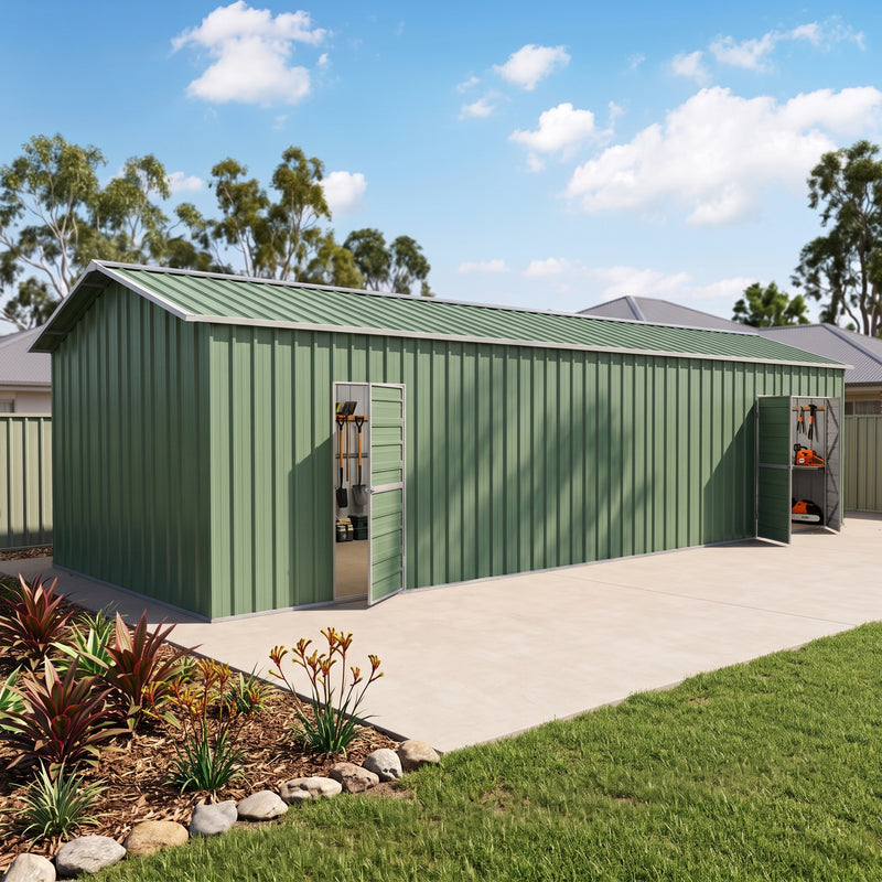 Garage Workshop Shed 9.12m x 3.6m x 3m Side Double Doors + PA doors 6 Frames Design
