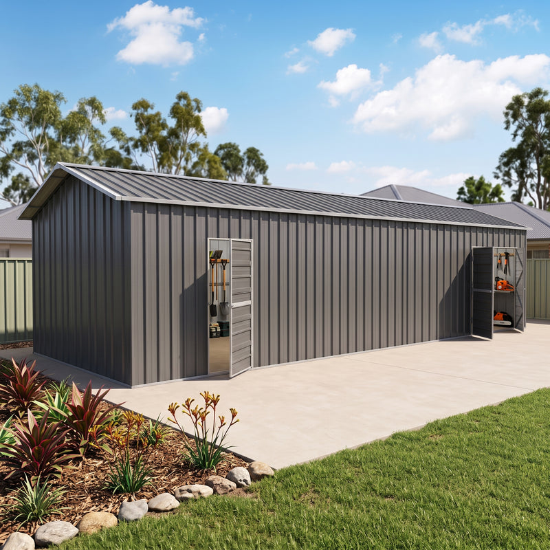 Garage Workshop Shed 9.12m x 3.6m x 3m Side Double Doors + PA doors 6 Frames Design