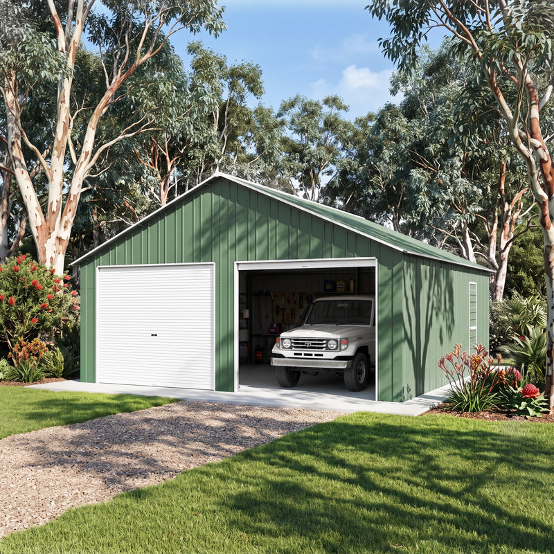 Double Garage 6.6m x 7.2m x 3.7m Widespan Roller Door Workshop