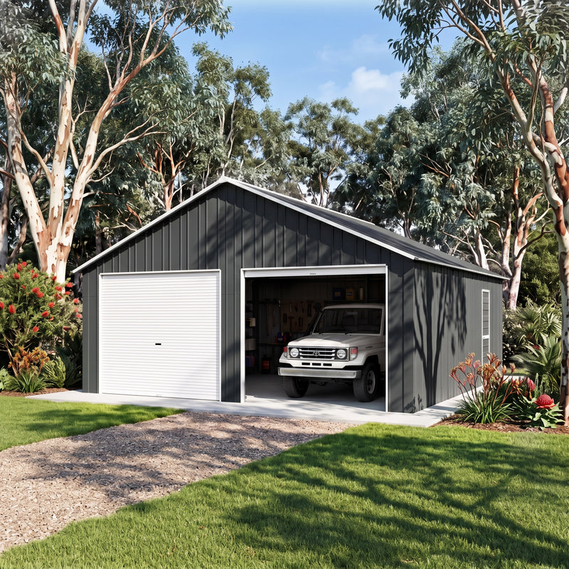 Double Garage 6.6m x 7.2m x 3.7m Widespan Roller Door Workshop