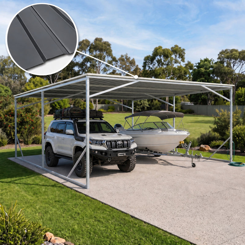 Carport 6m x 6m Vehicle Shelter Skillion Steel Double Carport plus 80X40MM Tube