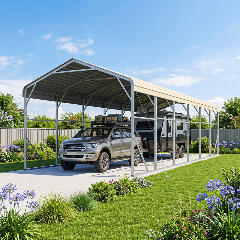 Single Carport 3.4m x 10.53m x 3.27m Backyard Portable Vehicle & Boat Shelter with Wrapped Roof