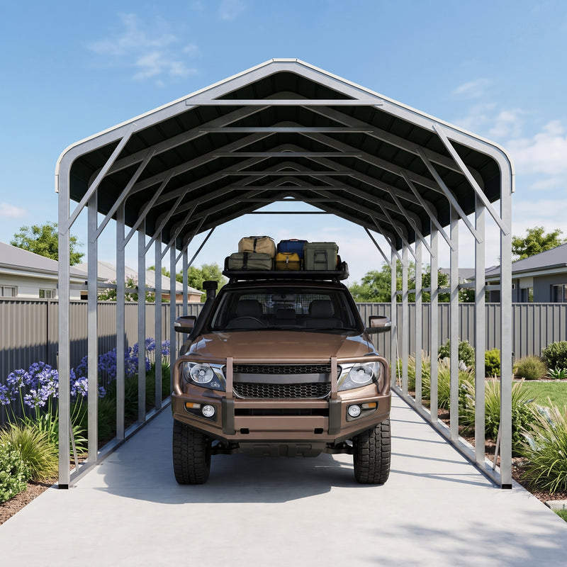 Single Carport 3.4m x 10.53m x 3.27m Backyard Portable Vehicle & Boat Shelter with Wrapped Roof