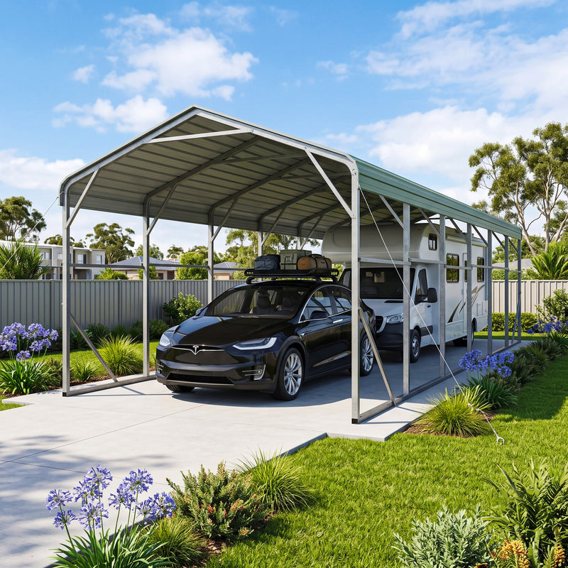 Single Carport 3.4m x 10.53m x 3.27m Backyard Portable Vehicle & Boat Shelter with Wrapped Roof
