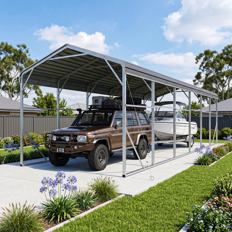 Single Carport 3.4m x 10.53m x 3.27m Backyard Portable Vehicle & Boat Shelter with Wrapped Roof