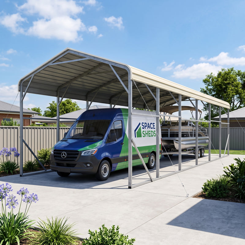 Single Carport 3.4m x 12.03m x 3.27m Backyard Portable Vehicle & Boat Shelter with Wrapped Roof