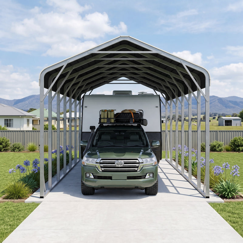 Single Carport 3.4m x 12.03m x 3.27m Backyard Portable Vehicle & Boat Shelter with Wrapped Roof