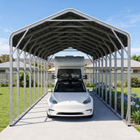 Single Carport 3.4m x 13.53m x 3.27m Backyard Portable Vehicle & Boat Shelter with Wrapped Roof